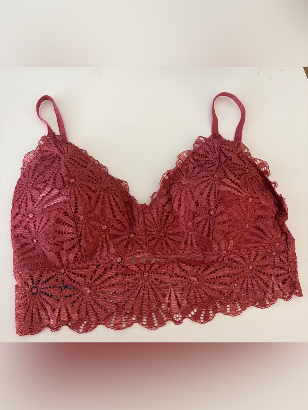 Nautica Floral Lace Bandeau Bralette in Wine Red Size XL